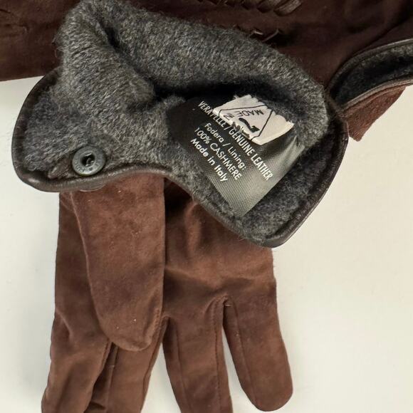 Luxury Italian Brown Suede leather Gloves – Cashmere Lined, Size 7.5 - Picture 6 of 8